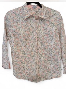 Izod Floral Button-Up Blouse in Peach and Green